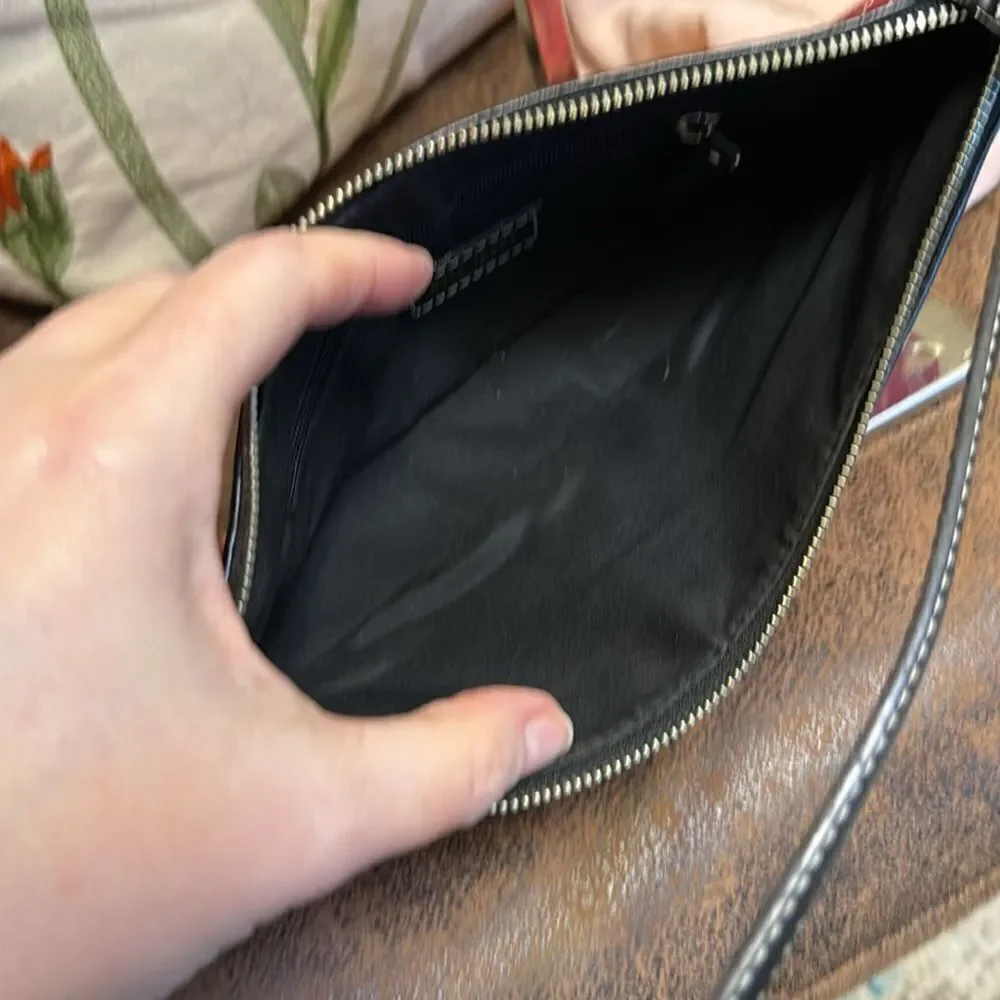 KATE SPADE 90’s PINK W/ BLACK LEATHER DEMI POUCHETTE BAG RETRO WORKING GIRL EUC